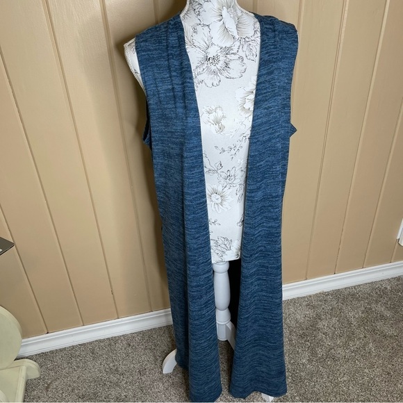 LuLaRoe Duster Cardigan Vest Large Women's Blue Sleeveless Top - Picture 1 of 4